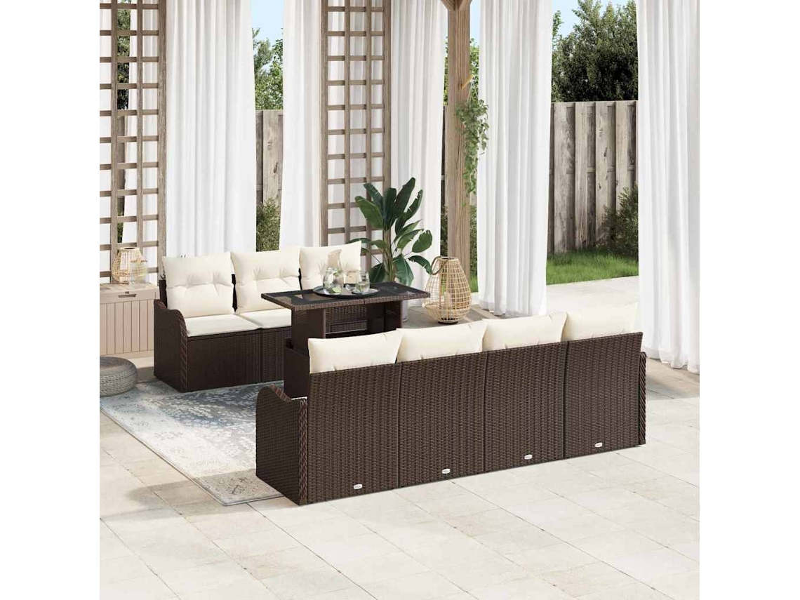 Vidaxl Conjunto De Sofá De Jardim Com Almofada 8 Pcs Castanho