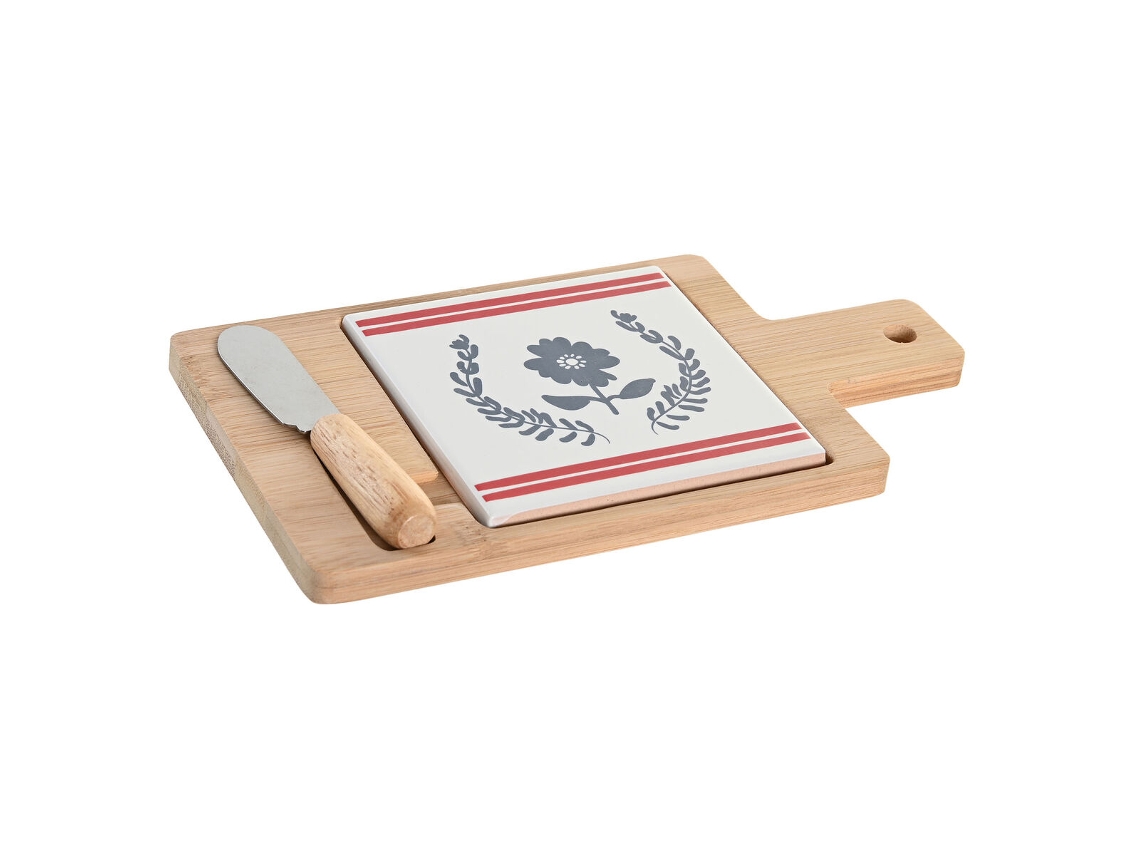 Conjunto para Aperitivos Dkd Home Decor Natural Vermelho Azul Branco Grés Mediterrâneo Casas 21,5 X 11,8 X 1,5 Cm