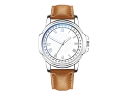 Reloj De Cuarzo Redondo Para Hombre Con Correa De Cuero Pu Casual De Negocios (correa Café Claro + Reloj Blanco)