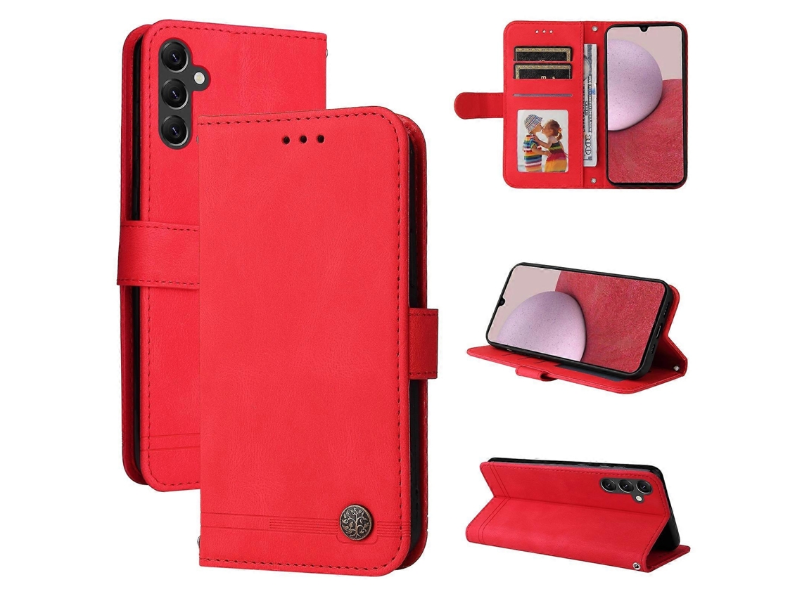 Capa De Celular Em Couro Sintético Com Estampa De Árvore Da Vida E Botões De Metal Para Samsung Galaxy A14 5g