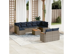 Conjunto de Sofá de Jardim com 9 Peças e Almofadas em Rattan Sintético Cinza VIDAXL