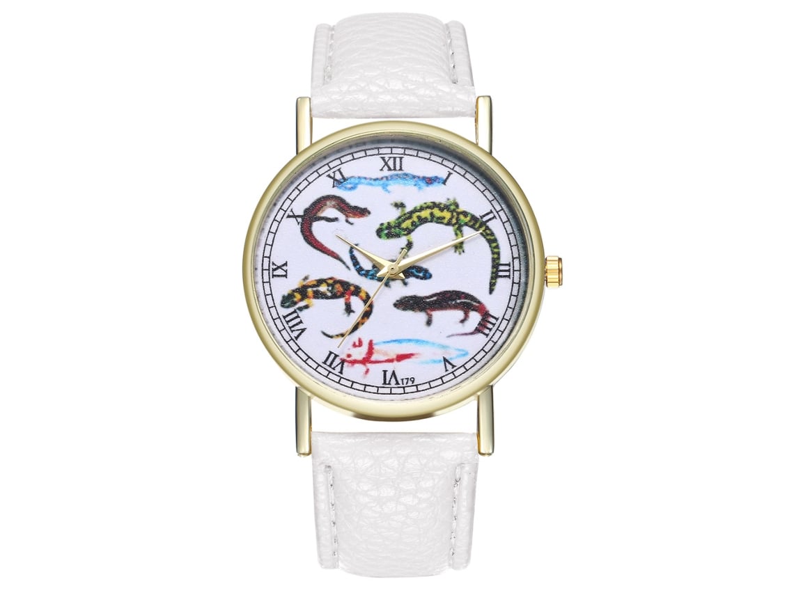 Relógio de pulso analógico em liga metálica com pulseira de couro, modelo casual e elegante, ideal para presentear (T79-a) na cor branca.