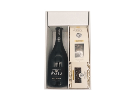White Gift Box - Ayala Champagne -1 Brut 75 cl - Cacaotines (1x150g) and Sauternes Raisins (1x100g) MAISON GUINGUET