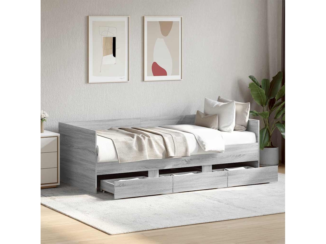 Vidaxl Sofá-cama Com Gavetas Sem Colchão 90x190 Cm Cinzento Sonoma
