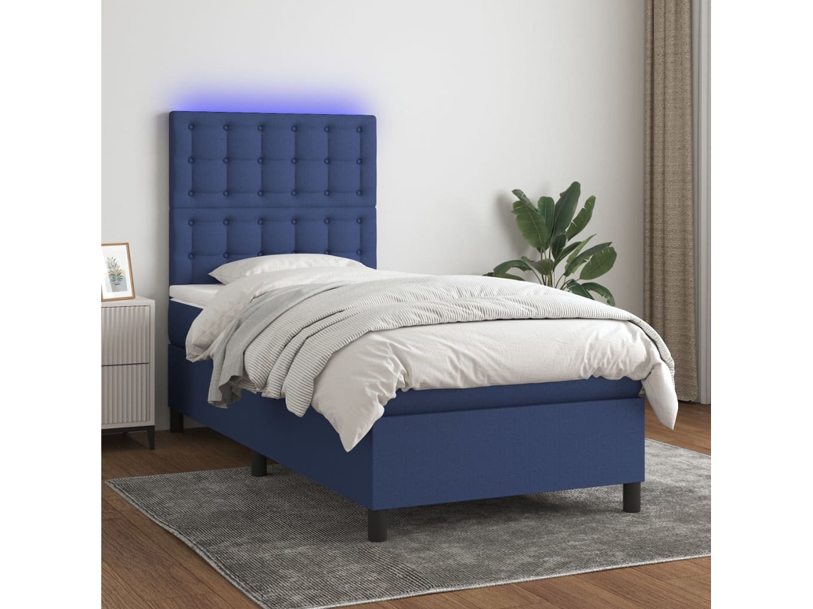 Vidaxl Cama Box Spring C/ Colchão E Led 80x200 Cm Tecido Azul