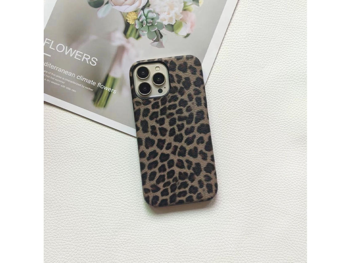 Capa Para Iphone 17 Cinza Fumê Com Estampa De Leopardo E Textura Semi-cobertura