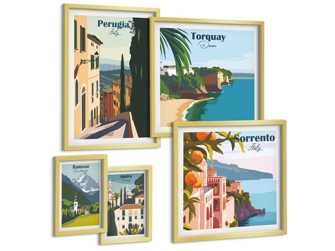 Conjunto De Pinturas Cidadezinhas Italianas Pitorescas Espelharte (5 Peças)