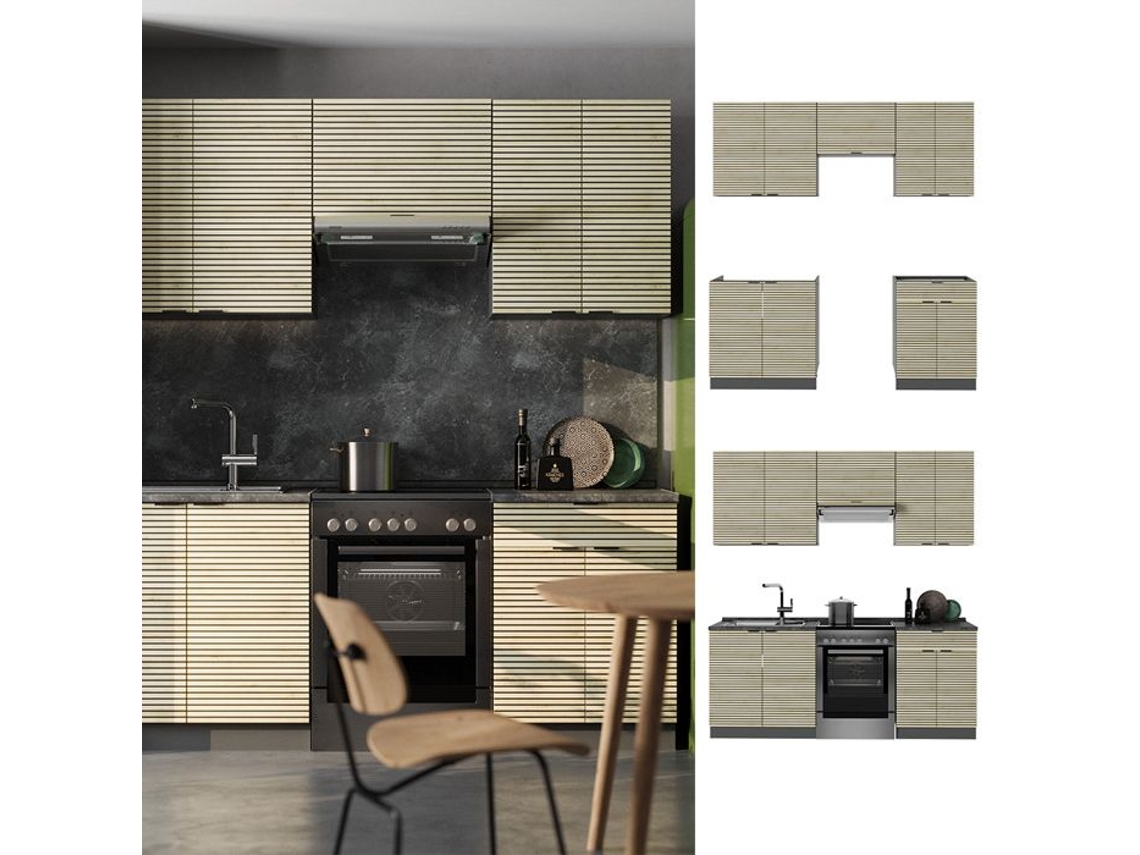 Cozinha Fame Line, 200cm Sem Bancada, Carocho Lambril/ântracite, Ântracite, Vicco