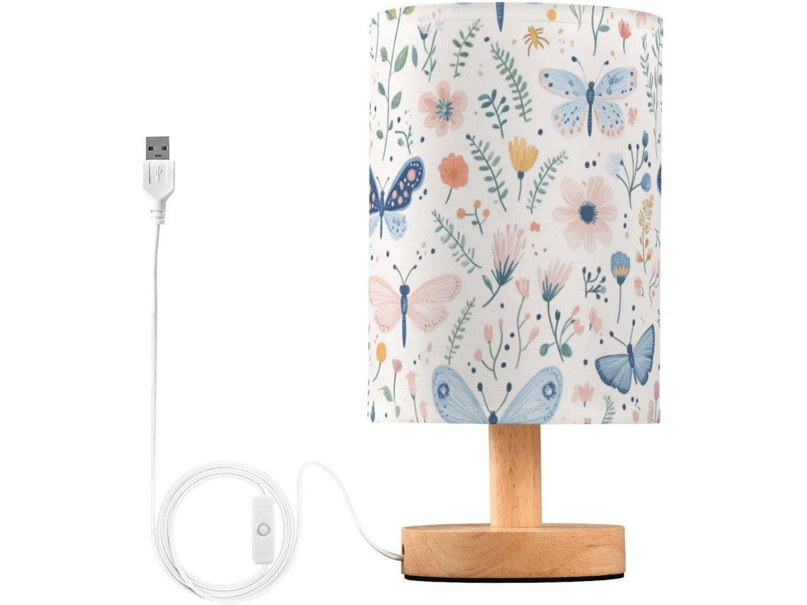 Abajur De Cabeceira Kcldeci Com Borboletas E Libélulas Para Quarto, Estilo Fazenda, Mesa De Cabeceira, Luminária De Mesa
