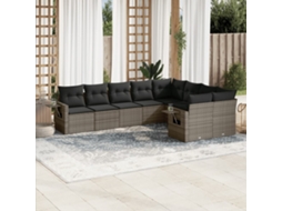 Vidaxl 9 Pcs Conjunto Sofás P/ Jardim Com Almofadões Vime Pe Cinzento