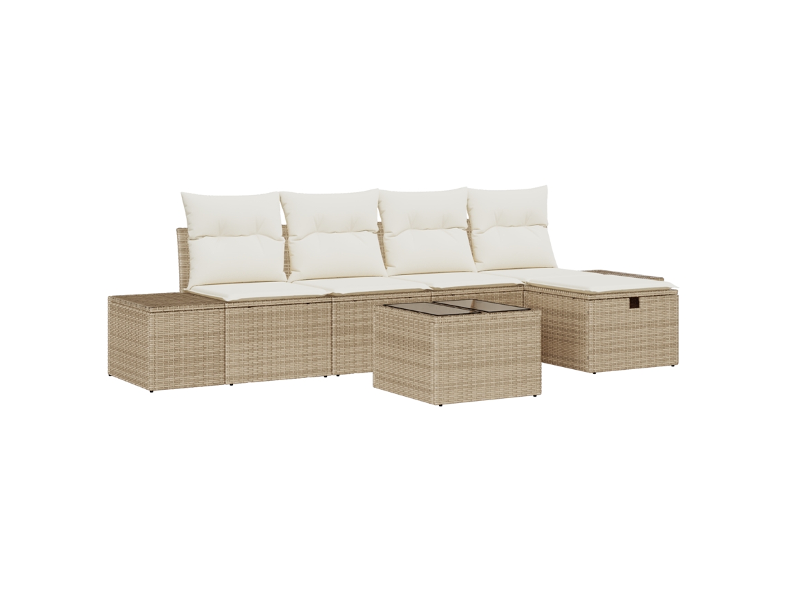 Conjunto 6 Conjunto De Sofá De Jardim Vidaxl Bege Vime Pe (55 X 55 X 37 Cm)