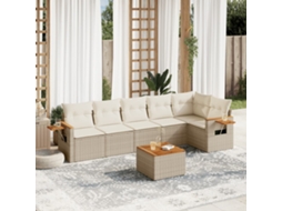 Vidaxl 7 Pcs Conjunto De Sofás P/ Jardim Com Almofadões Vime Pe Bege