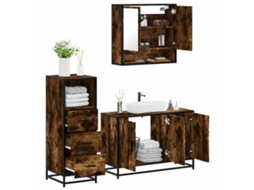 Vidaxl 3 Pcs Conjunto De Móveis Wc Madeira Processada Carvalho Fumado