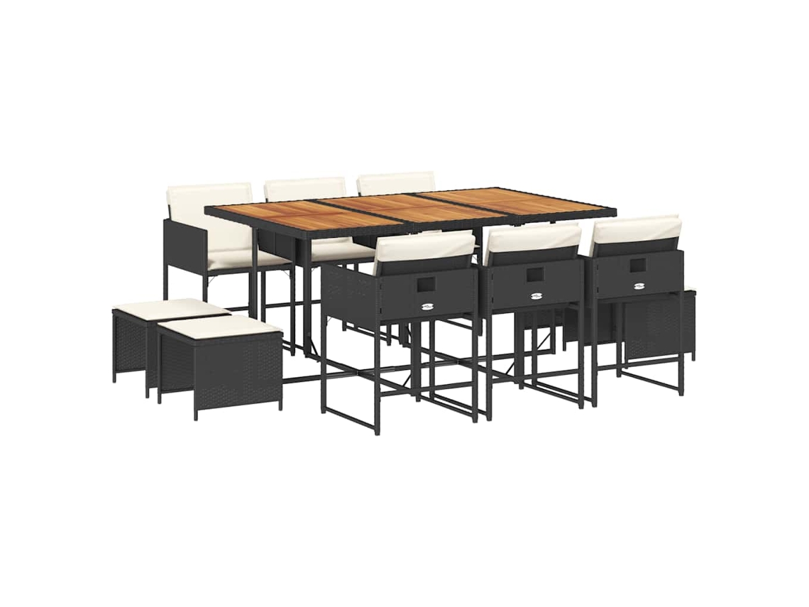 Conjunto de 11 Jantar para Jardim com Almofadões Vime Pe Preto MAISON EXCLUSIVE