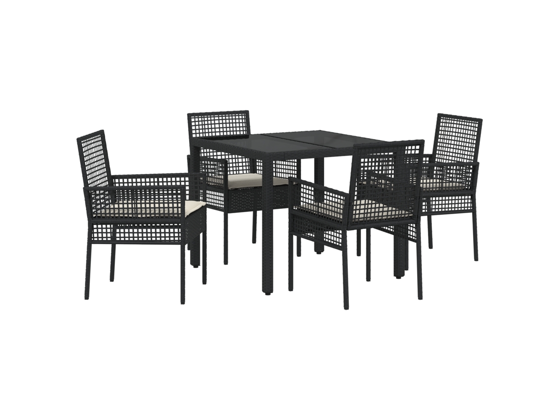Conjunto 5 Conjunto De Jantar Para Jardim Vidaxl Preto Vime Pe (90 X 90 X 75 Cm)
