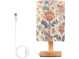 Mesa lateral retrô vintage bege com estampa floral, ideal para leitura na cozinha.