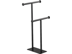 Suporte Para Toalhas Preto Fosco, Rack Portátil Em Aço Inoxidável Com Haste Dupla, Fácil De Instalar Sem Furos Para