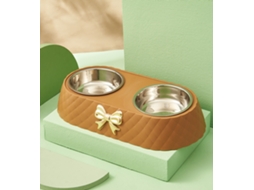 Tigela Dupla para Animais de Estimação com Laço, de Aço Inoxidável Antiderrapante, Elegante para Cães e Gatos AQUAFORGE