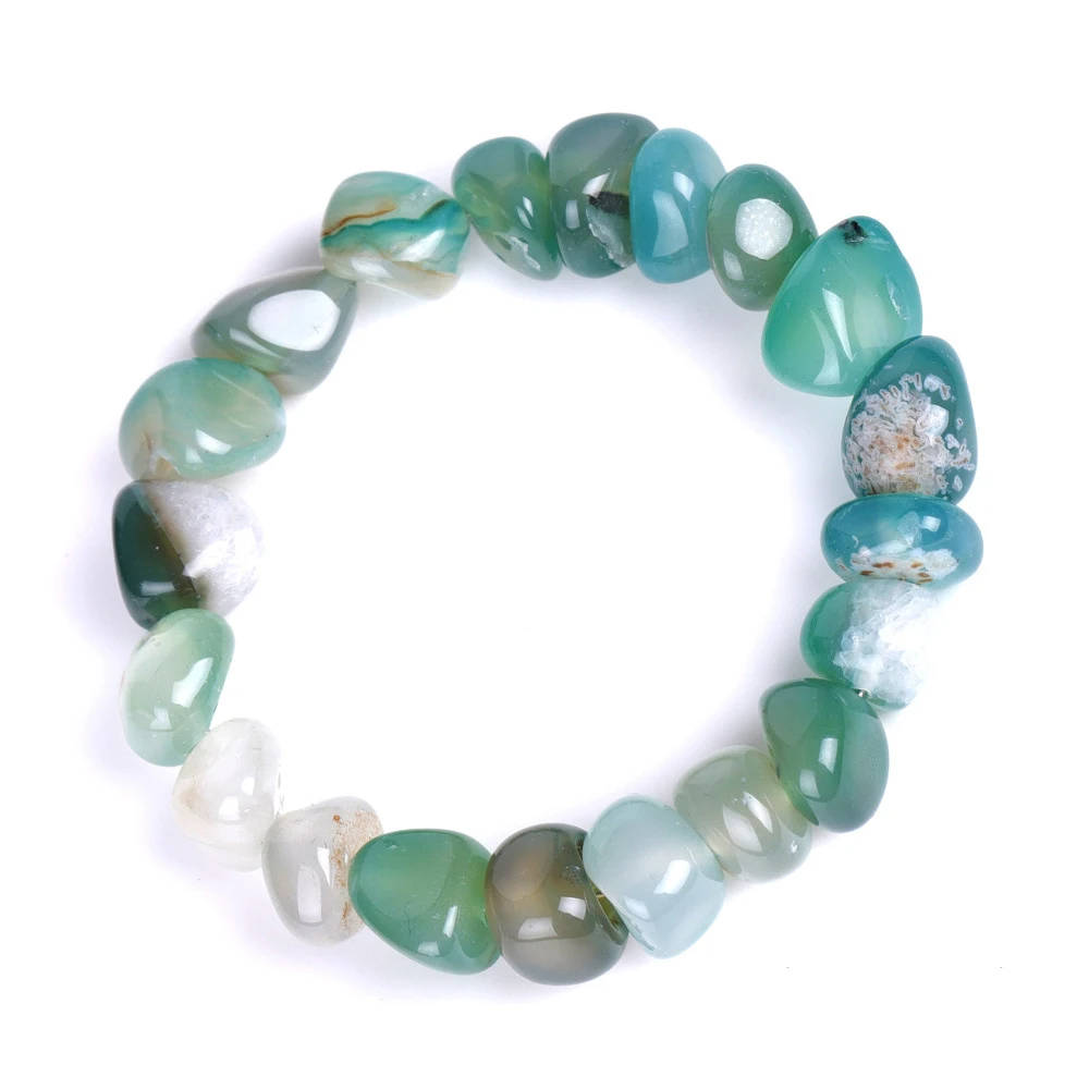 Pulseira Elástica Artesanal de Ágata Preta , Pulseira Irregular de Pedra Natural. MDUG (ágata Verde)