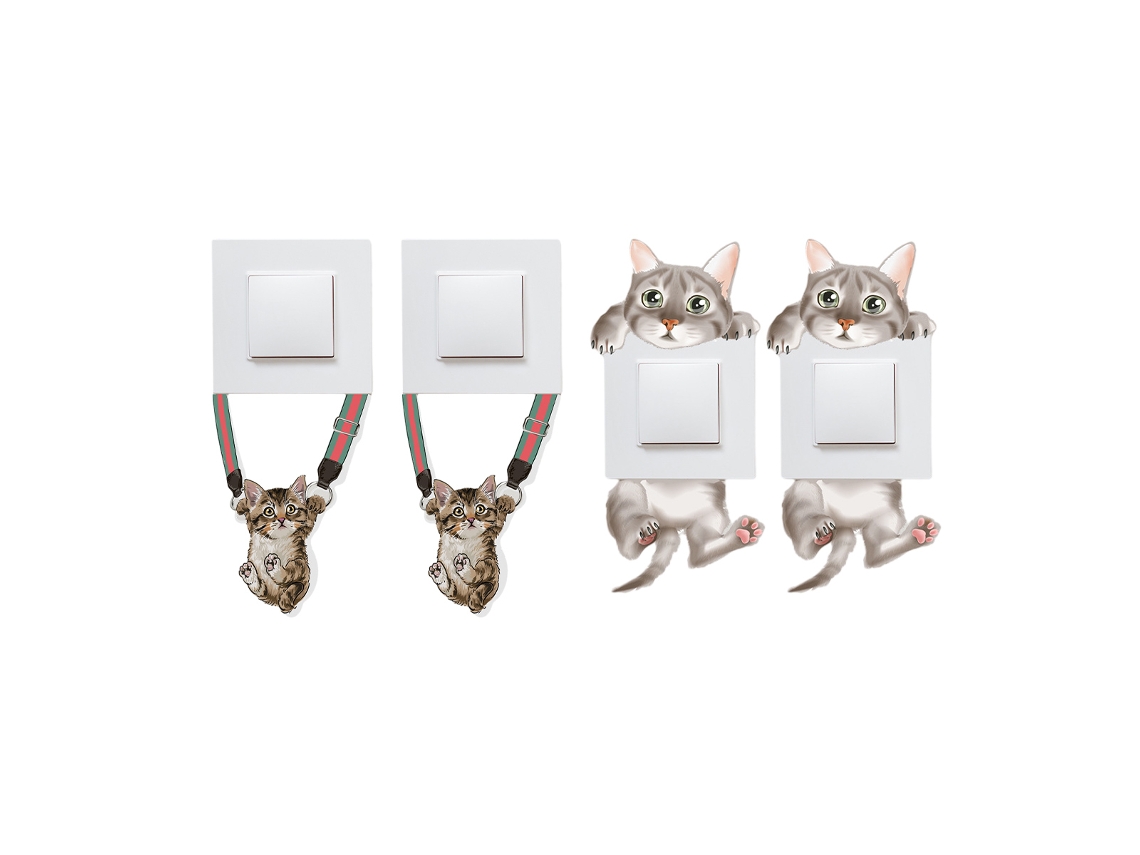 Adesivos Para Interruptores Removíveis, 4 Unidades De Gatos Fofos, Adesivos De Parede De Desenho Animado, Decoração Diy Para Casa