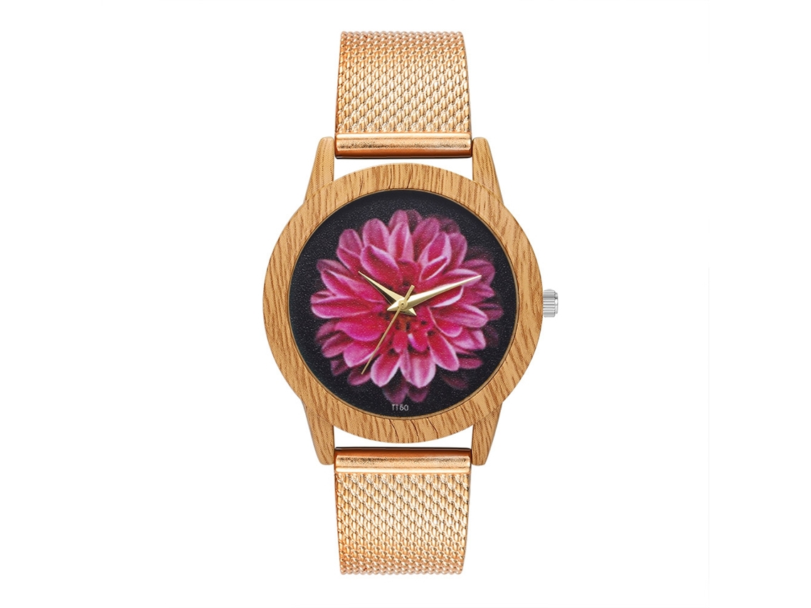 Relógio de pulso de quartzo simples para homens e mulheres com pulseira de silicone (ouro rosa)