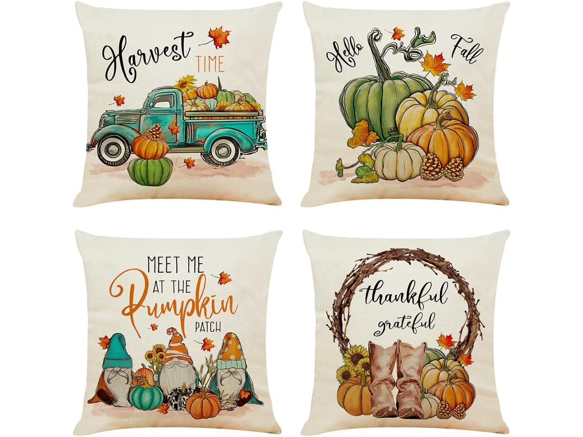 Conjunto De Almofadas 45x45 Linho Amarelo Outono Sofá Conjunto De Almofadas Decorativas 4 Folhas Laranja Conjunto De Almofadas De Abóbora Moderno (alm