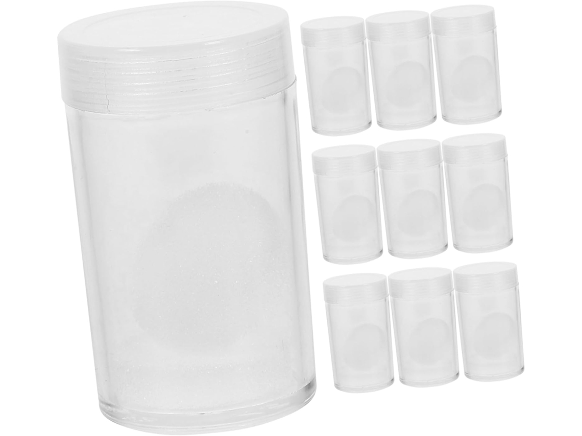 Estojo Compacto Redondo Transparente Para Moedas, Com 10 Peças, Ideal Para Colecionadores.