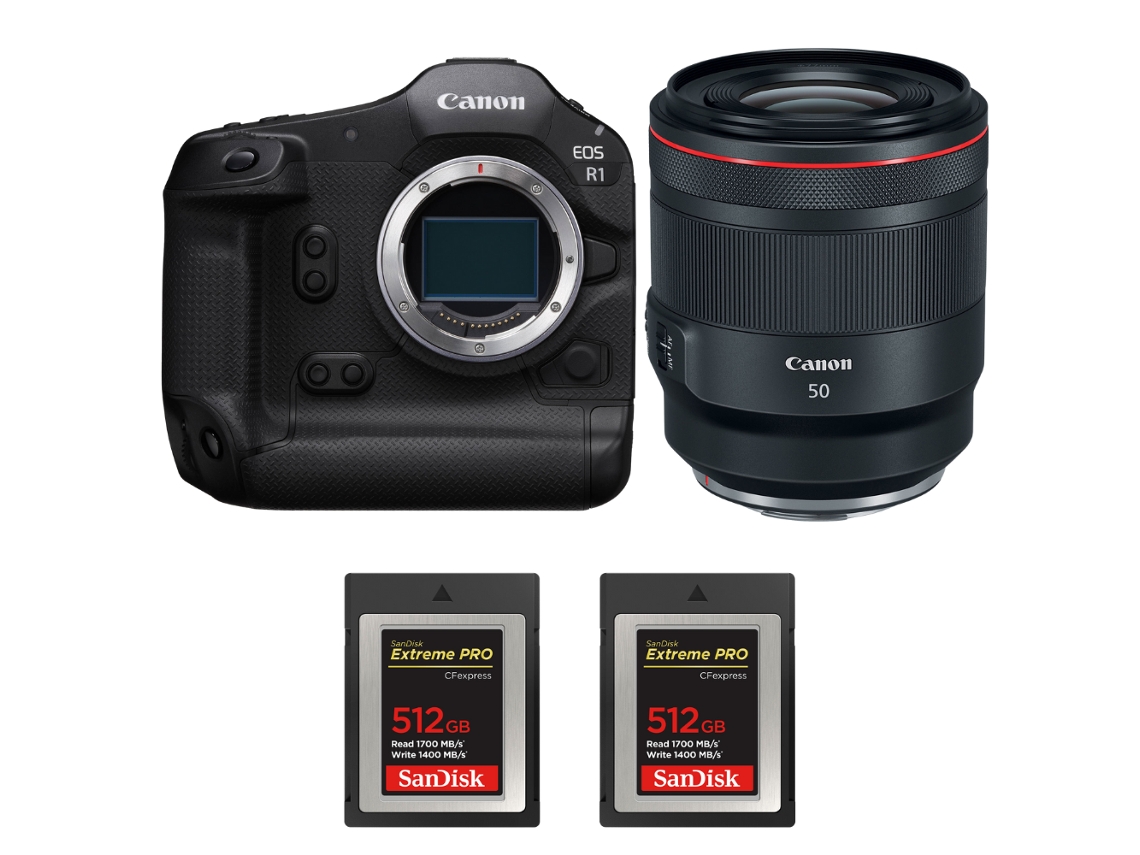 Eos R1 + Rf 50mm F/1.2 L Usm + 2 Sandisk 512gb Extreme Pro Cfexpress Type B + Ebook “20 Dicas para Fotos Que Impressionam” CANON