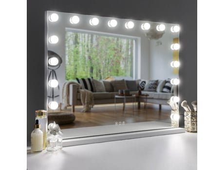 Espelho de maquilhagem com luz LED, brilho ajustável, 360 rotação tripla,  espelho de maquilhagem com luz, controlo tátil, para maquilhagem,  barbeagem, branco