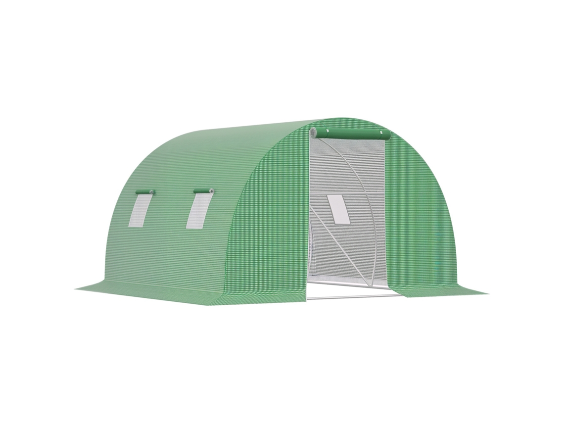 Estufa De Verde Jardim Em Túnel 9 M² 4 Janelas, Porta Com Zíper Enrolável Estrutura Aço Galvanizado, Lona Pe 3 X 2 M