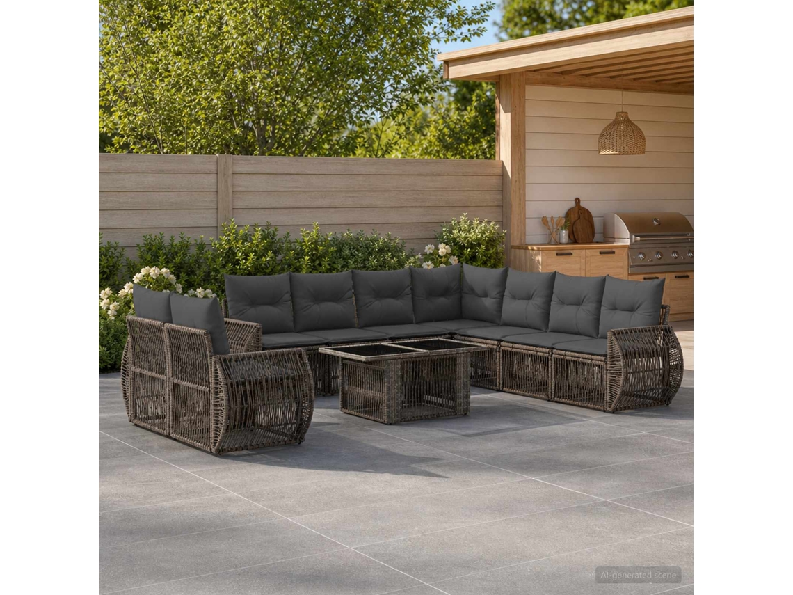 Vidaxl Conjunto De Sofá De Jardim 10 Unid. Cinza E Cinza Escuro