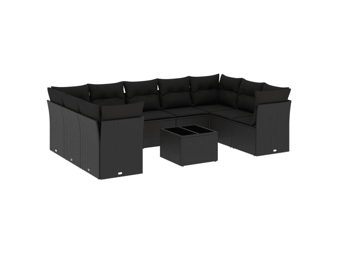 Conjunto de 10 Sofás de Jardim com Almofadões Vime Pe Preto MAISON EXCLUSIVE (N/A)