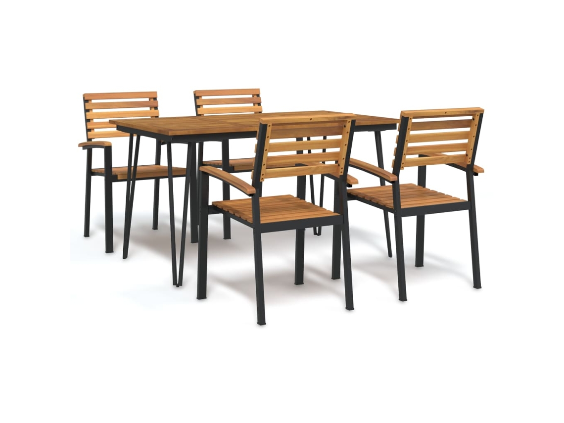 Vidaxl Conj. Jantar P/ Jardim 5 Pcs Madeira De Acácia Maciça E Metal