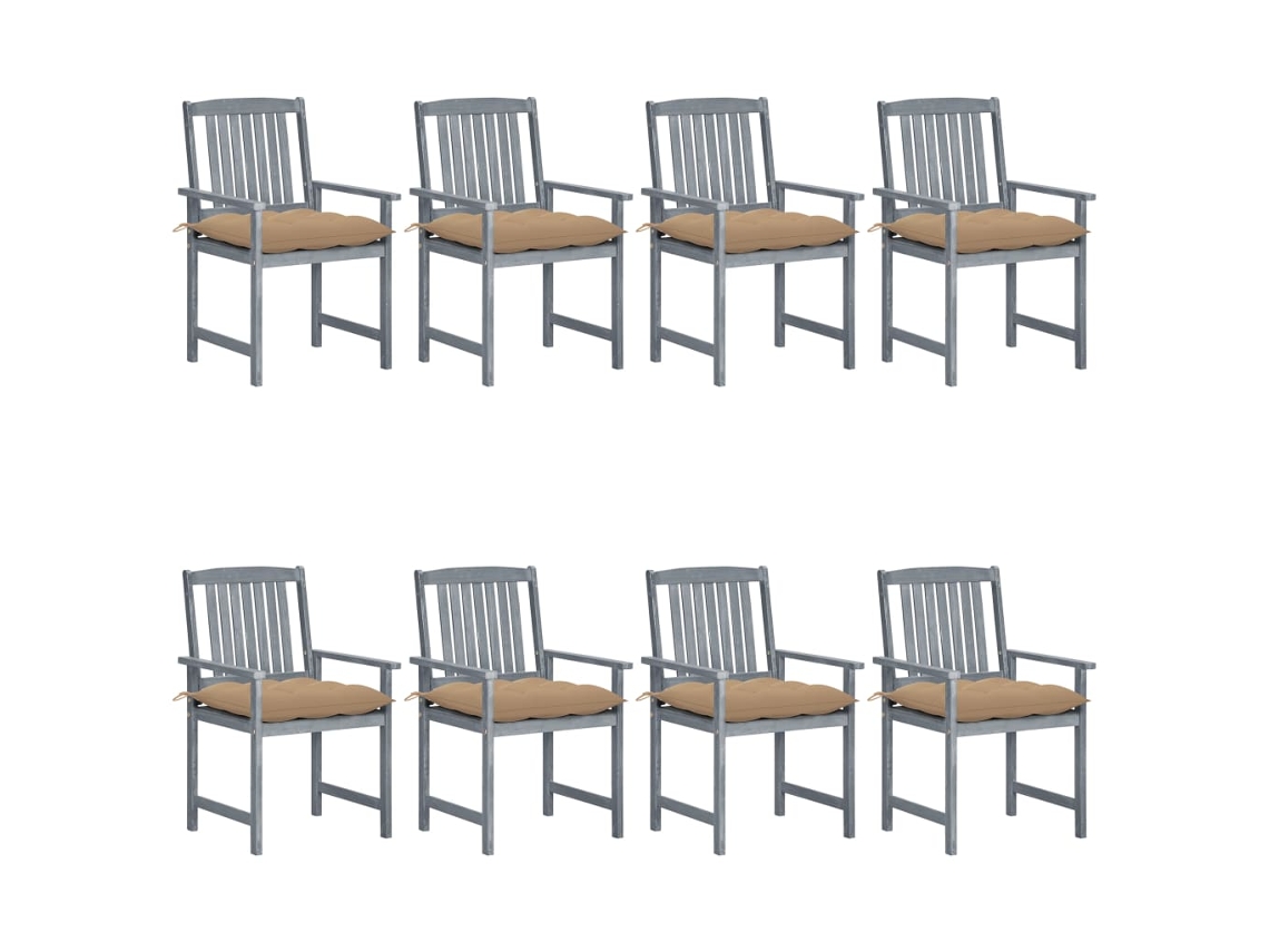 Cadeiras Jardim C/ Almofadões 8 Pcs Acácia Maciça Cinza Dkd Home Decor