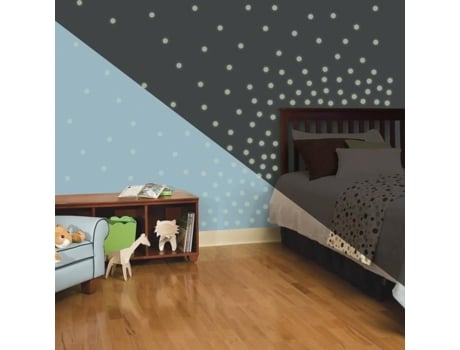 Adesivos para colegas de quarto. Pacote com 180 confetes reposicionáveis que brilham no escuro. 4 folhas. 10,1 cm x 44,1 cm.