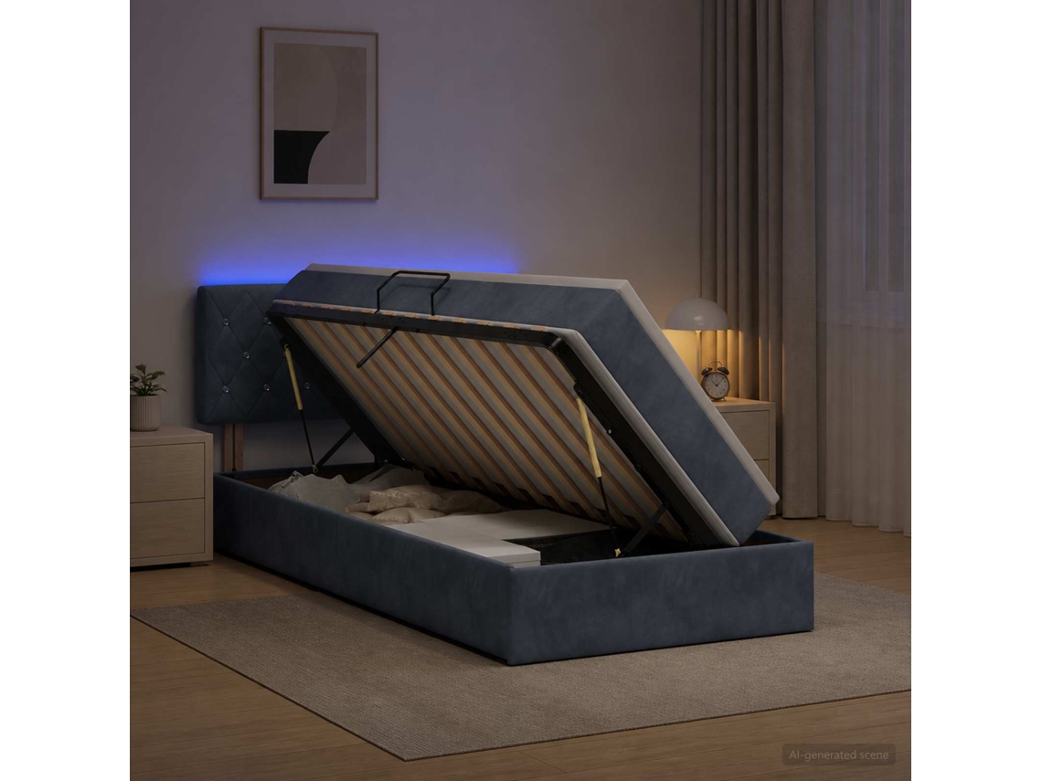 Vidaxl Cama De Armazenamento Led Com Colchão Cinzento-escuro
