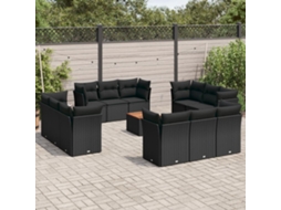 Vidaxl 13 Pcs Conjunto De Sofás De Jardim Com Almofadões Vime Pe Preto