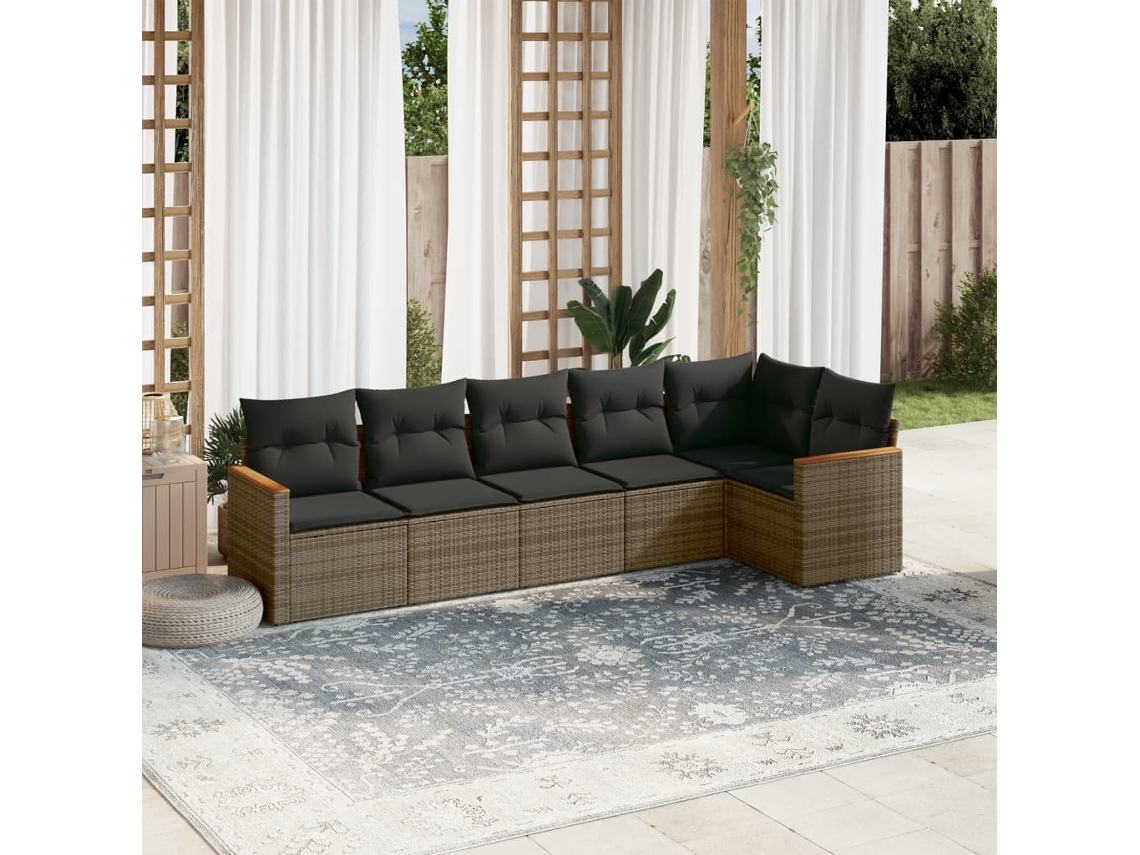 Vidaxl 6 Pcs Conjunto Sofás De Jardim Com Almofadões Vime Cinzento