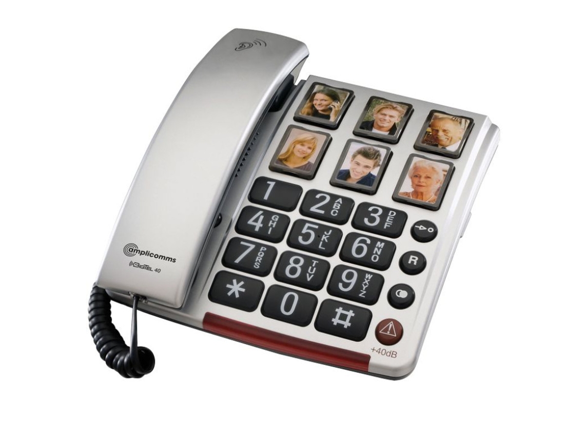 Telefone Fixo para Idosos AMPLICOMMS Bigtel 40 Plus +40Db Gris