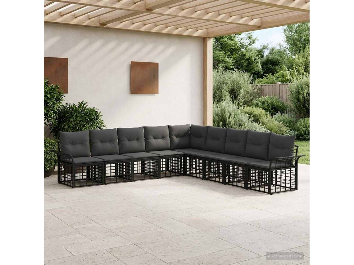 Vidaxl Conjunto De Sofás Para Exterior 9 Pcs Preto E Cinza Escuro