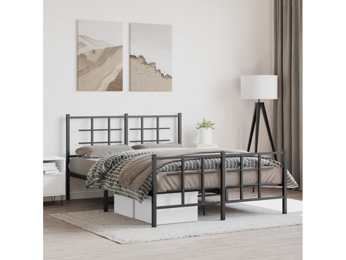 Estrutura De Cama Com Cabeceira E Pés 135x190 Cm Metal Preto