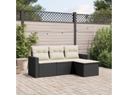 Vidaxl 4 Pcs Conjunto De Sofás Para Jardim C/ Almofadões Vime Pe Preto
