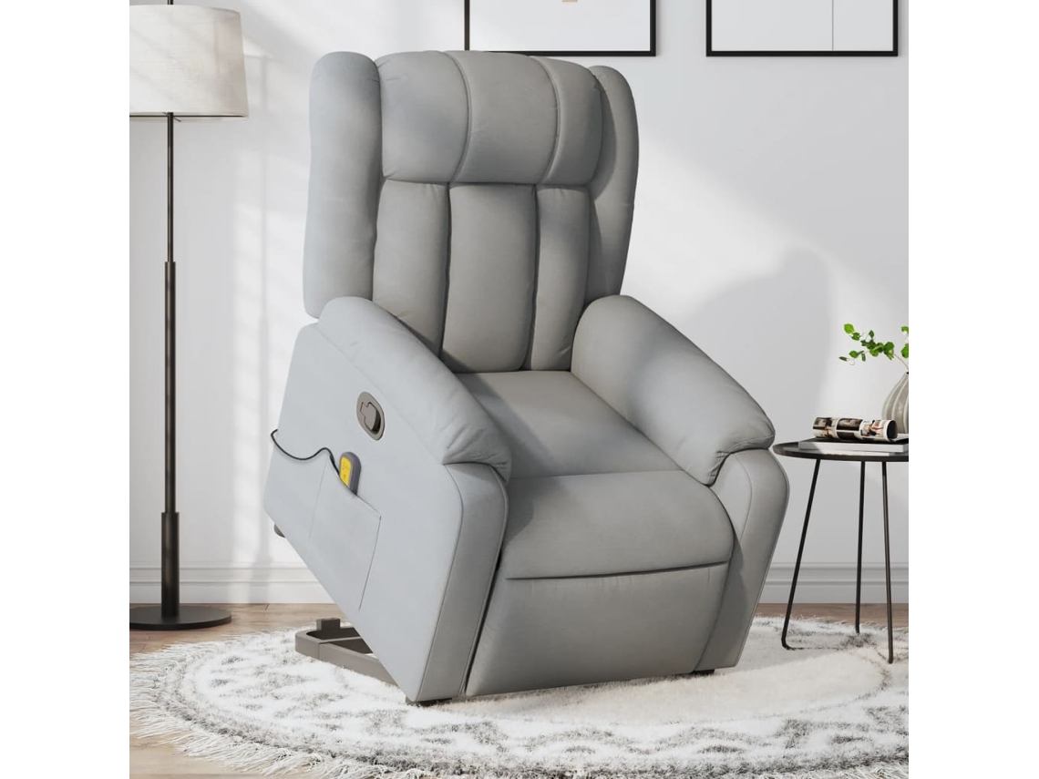 Vidaxl Poltrona Reclinável Massagens Tecido Cinzento-claro