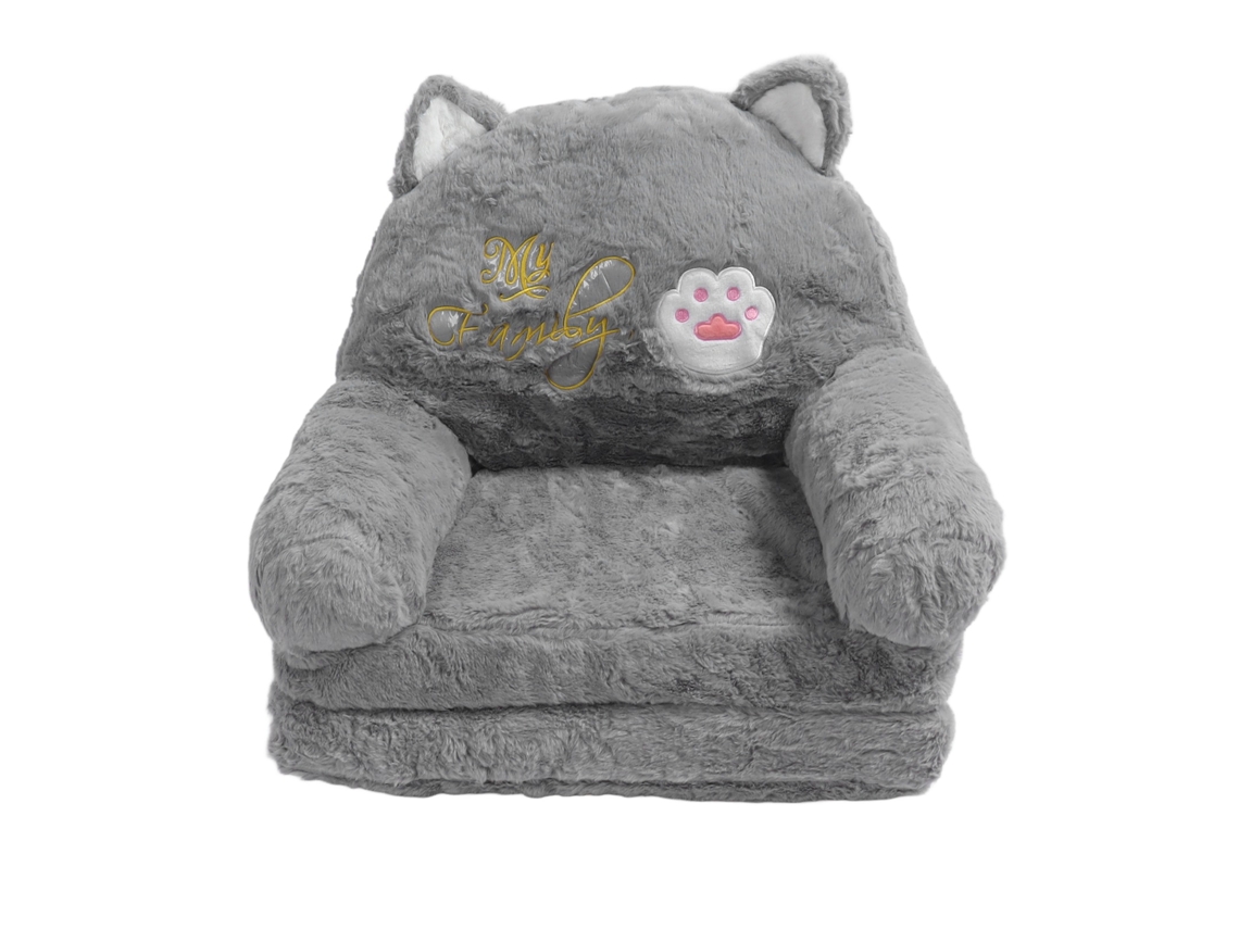 Sofá Infantil para Bebê Toddler Gato Desenho Animado Convertível Poltrona Cama Plegável Cinza 2 Camadas