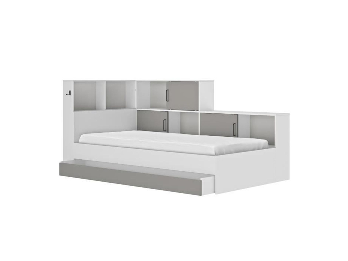 Cama infantil com arrumação - Decoração branca e cinza - 90 x 200 cm DIAGONE
