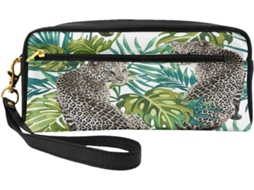 Estojo Viagem Mexpekil Em Couro Com Estampa Leopardo Selva, Ideal Para Crianças, Meninas Meninos, Uso Escolar