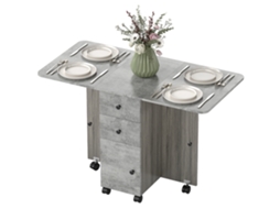 Mesa De Refeição Dobrável Com Rodas Abatível Com 2 Gavetas E Armário Auxiliar Multifuncional 120x60x76,5 Cm Cinza