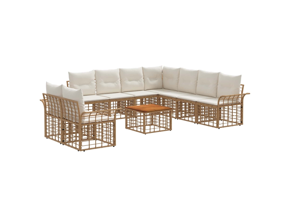 Vidaxl Conjunto de Sofás para Exterior 10 Pcs Natural e Branco Creme