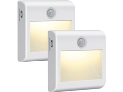 2 Unidades de Luzes Noturnas Led Automáticas, Policarbonato, Branco BRILVIBERA (branco Quente)