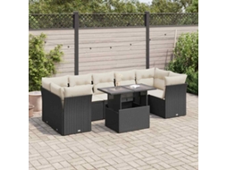 Vidaxl 8 Pcs Conjunto Sofás De Jardim Com Almofadões Vime Pe Preto